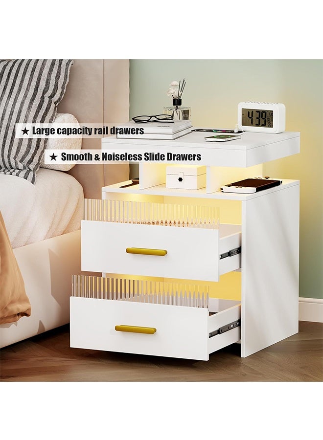 JCB CHIC Modern Smart Nightstand with Wireless Charging，Bedside Table with RGB Light & Human Sensor Design，2 Drawers LED Modern End Side Table for Bedroom Office - Image 5